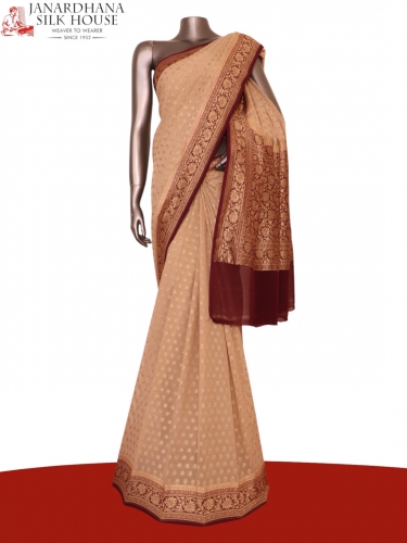 Pure Handloom Zari Butta Banarasi Georgette Silk Saree